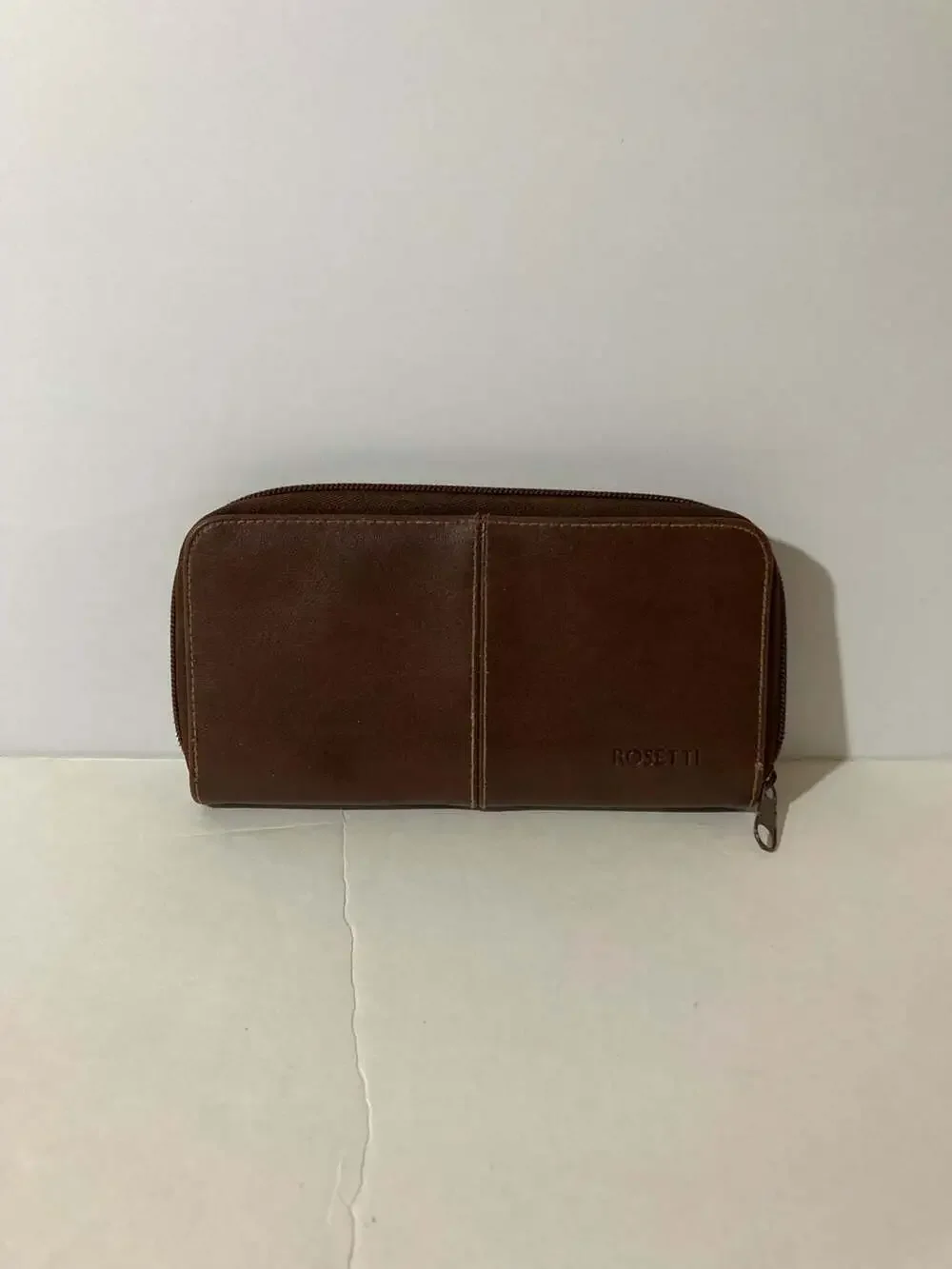Rosetti Brown Faux Leather Zip-Around Organizer Wallet Clutch